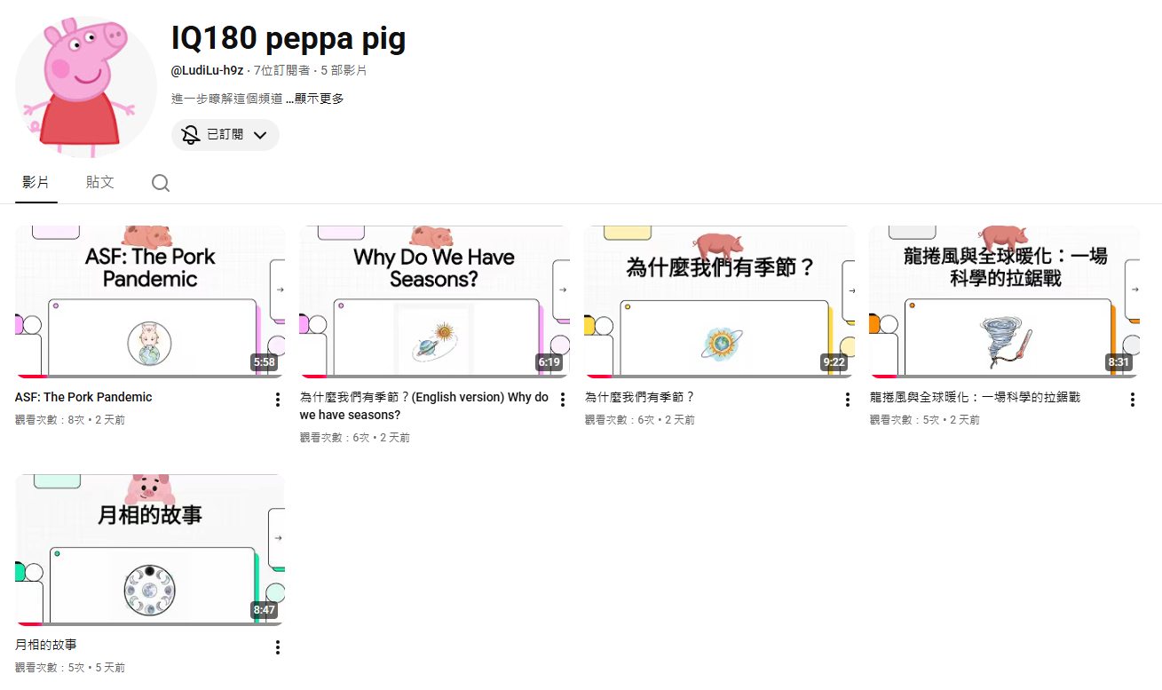 小小知識型YouTuber – IQ180 peppa pig