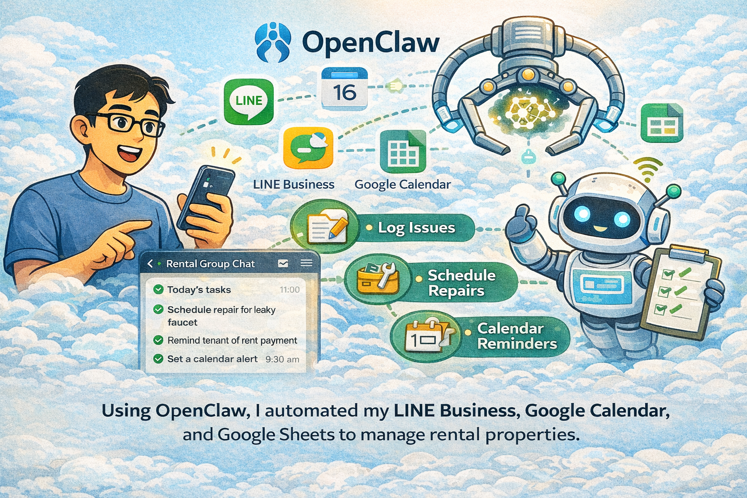 我把 OpenClaw 接上 LINE、Google，做了一個租屋管理 AI 助理
